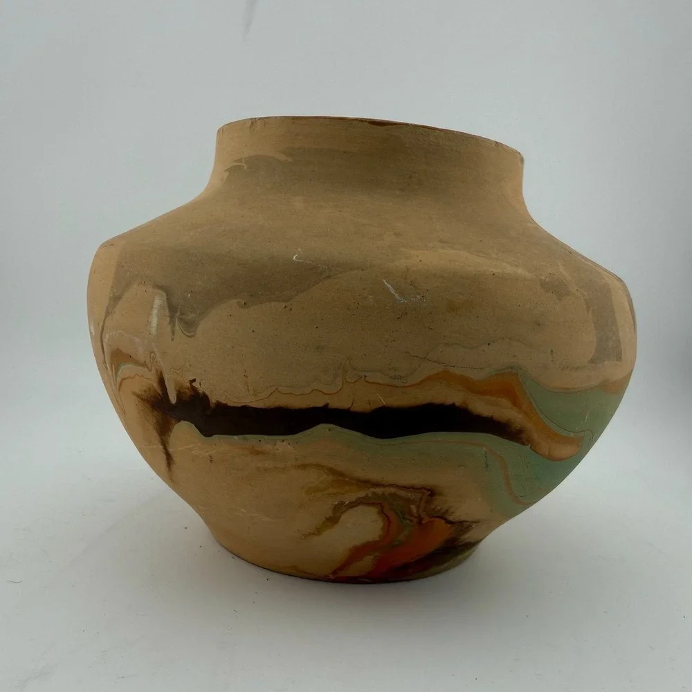 Nemadji Pottery Vase Medium Multicolor Excellent Marbled Swirl Clay 127